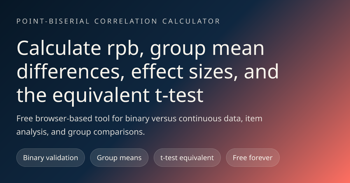 Point-Biserial rpb | Correlation Coefficient Calculator